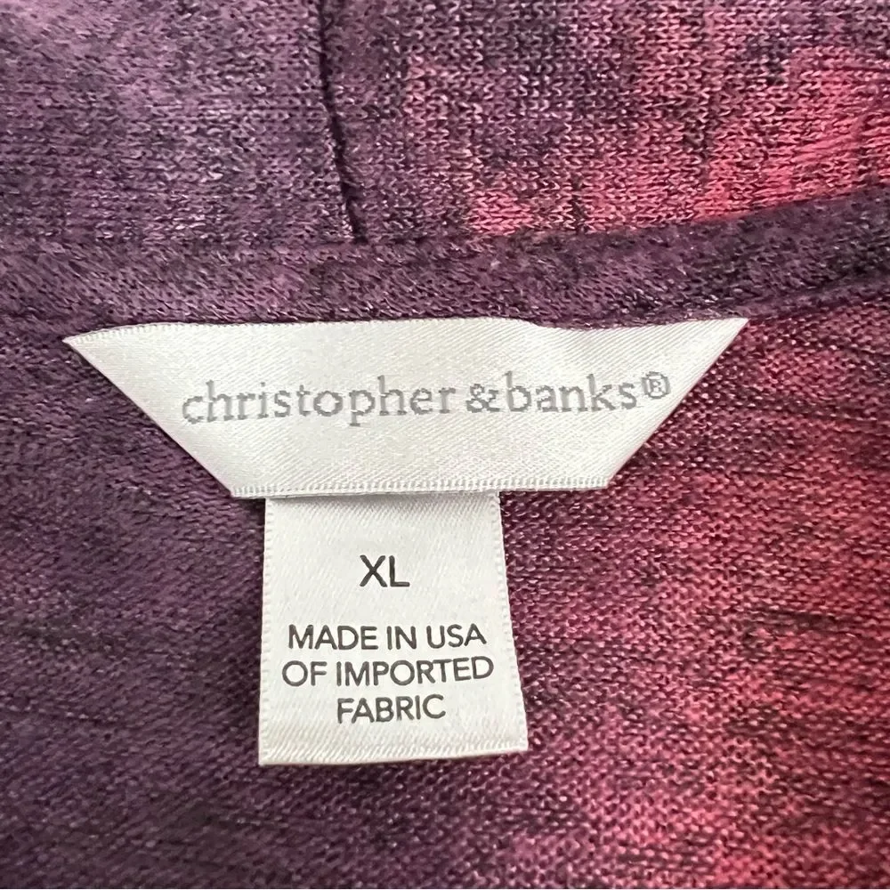 Christopher & Banks Womens Open Front Ruffle Cardigan Size XL Maroon Whimsigoth